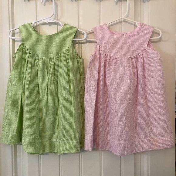 Seersucker dresses Sisters Twins 12 months pink green matching dresses - Picture 1 of 6